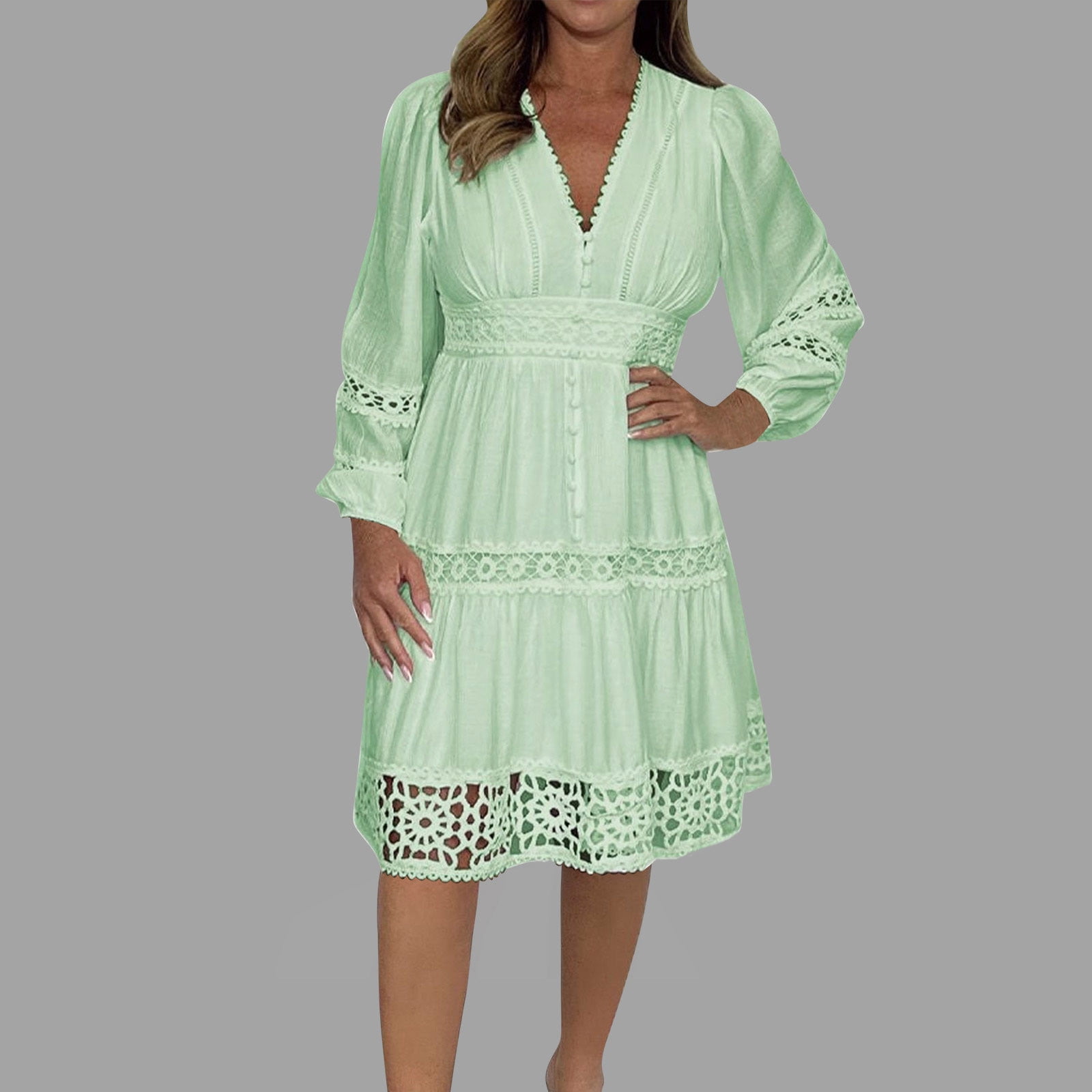 Blmnix Lace Dress Winter Dresses for Women Cocktail-Length Fit & Flare Plus  Size Under Dress V-Neck Long Sleeve Green Winter Dress,XXL - Walmart.com