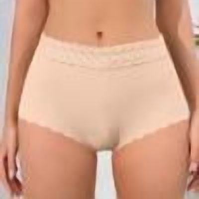 Blmnix Lace Women's Panties Boy Shorts Underwear Breathable Beige Soft Panties