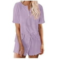thumbnail image 1 of Blmnix Ladies Pajamas Sets Sleepwear Sets Button Up Pajamas 2 Piece Pajama Pants Short Sleeve Henley Purple Cropped Women's Cotton Pajama Sets,M, 1 of 4