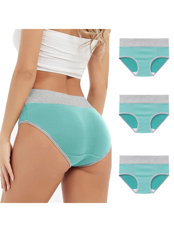 Ladies Underwear Briefs Leak Proof Underwear Pack Briefs Ventilated Tight Green Pull-On Patch Period Underwear,L