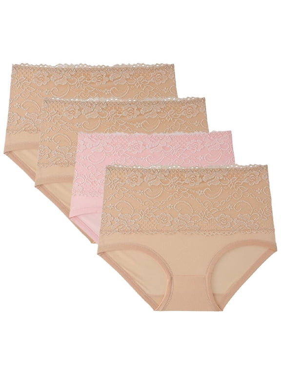Ladies Underwear Panties Post Partum Underwear Briefs Tummy Control Underwear Skinny Beige Stretchable Pull-On Lace Plus Size Panties,L