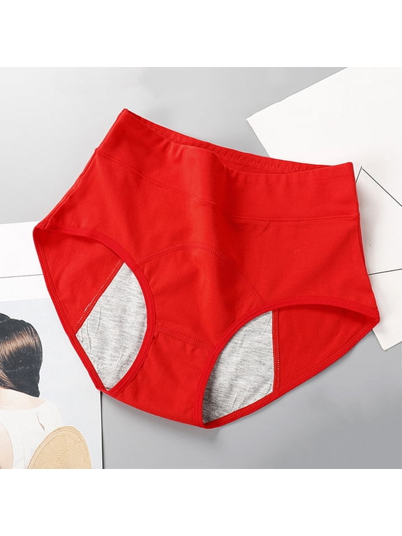 Leak Proof Underwear Women Panties Briefs Cotton Underwear Underwear Ventilated Red Pull-On Tight Patch Period Underwear,XL