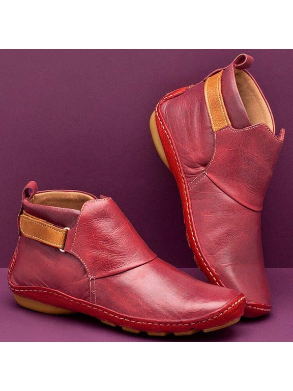 Leather Ankle Boots Women Chelsea Waterproof Red Work Boots