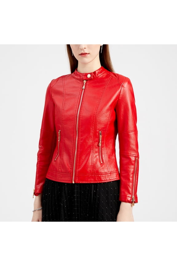 Leather Jacket Women Women's Coats, Jackets & Vests with Pocket Bomber Oversized Raincoat Long Sleeve Zip Up Red Jackets for Women Trendy