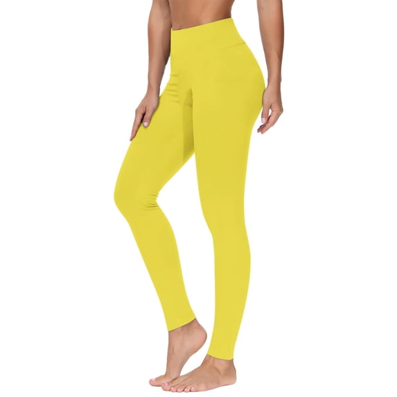 Blmnix Leggings Women Pants Cotton Yoga Pants Flat Front Pant High Slim-Leg Yellow Full Faux Leather Pants for Women,S