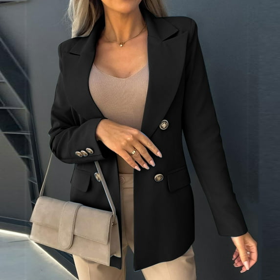 Blmnix Light Jackets for Women Blazer Black Long Sleeve Long Solid Work Suit Tops for Teen Loose