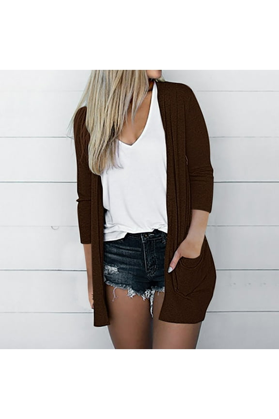 Blmnix Light Jackets for Women Brown Cardigan Long Solid Lightweight Long Sleeve Open Front Ladies Jackets Casual