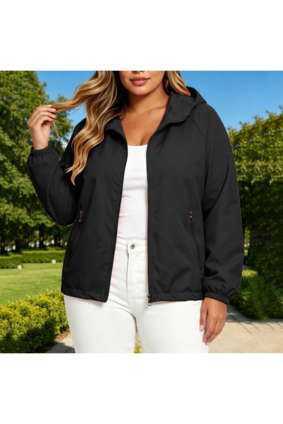Light Weight Womens Jacket Windbreaker Zip Up Workout Jackets for Woman UV Protection Jacket Long Sleeve with Hood Black Winter Jackets for Women