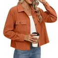 thumbnail image 1 of Blmnix Light Womans Jackets Corduroy Orange Solid Cropped Long Sleeve Sherpa Bomber Girls Jackets 2024, 1 of 8