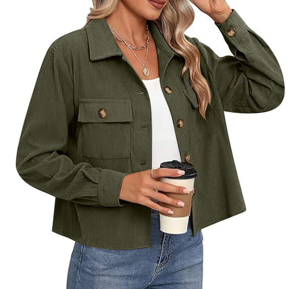 Blmnix Light Womans Jackets Green Corduroy Sherpa Long Sleeve Solid Cropped Bomber Girls Jackets Fall