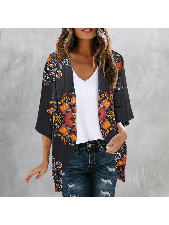 Lightweight Cardigans Jacket Women Plus Size Adaptable Convertible High-Low Coat 3/4 Sleeve Mid-Length Jackets for Women Casual