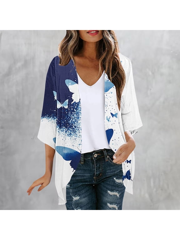Lightweight Cardigans Jacket for Women Adaptable Plus Size High-Low Convertible Coats 3/4 Sleeve Mid-Length Jackets for Women Trendy