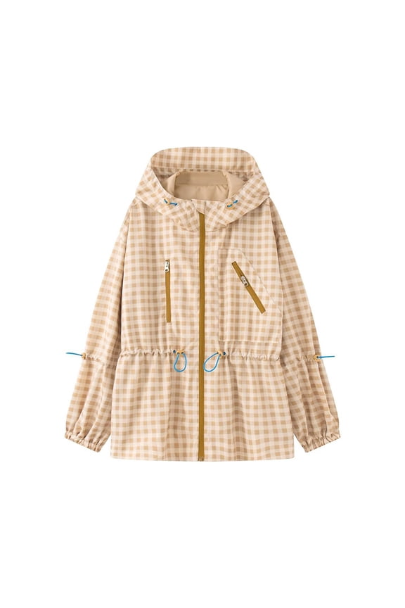Lightweight Jacket Women Windbreaker Drawstring Hiking Jacket Women Adjustable Waist Raincoats with Hood Long Sleeve Yellow Womens Jackets Casual