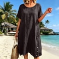 thumbnail image 1 of Blmnix Linen Dress Women Dresses Shift Button Down House Dress Under Dress Black Short Sleeve Mid-Length Crew Neck Plus Size Summer Dresses L, 1 of 6