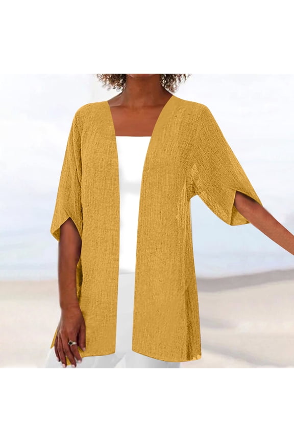 Linen Jacket Women Lightweight Jacket Women Pull-On Convertible Adaptable Raincoat Cocoon Elbow-Length Yellow Winter Coat