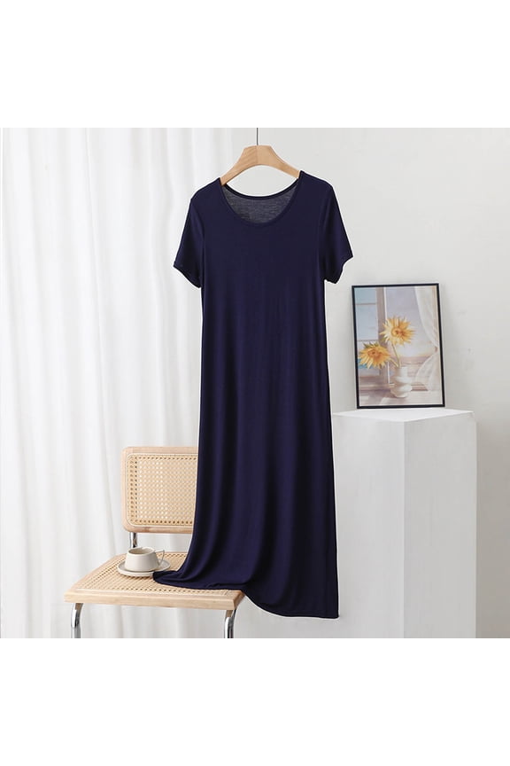 Long Nightgowns Nightgowns for Women Cotton Nightgowns Sleepshirts Chemise Blue Short Sleeve Below-the-Knee Crew Neck Cute Nightgowns for Women,XL