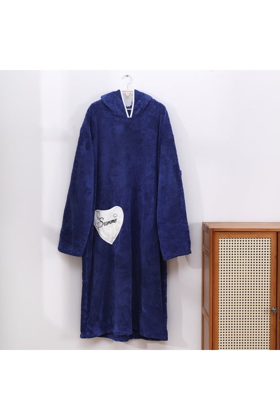 Long Nightgowns Women Nightgown Flannel Sleepshirts Night Shirts Long Sleeve Below-the-Knee Hooded Blue Moo Moo Nightgown