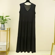 Blmnix Long Nightgowns Womens Sleep Dress Sleep Tanks Lightweight Nightgowns Nightgowns Sleeveless V-Neck Below-the-Knee Black Mumu Nightgown for Women