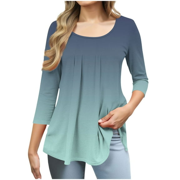 Blmnix Long Sleeve Funny Tshirts Shirts for Women Gradient Going Out Green Slim Funny Golf Tees Scoop Neck Blouse