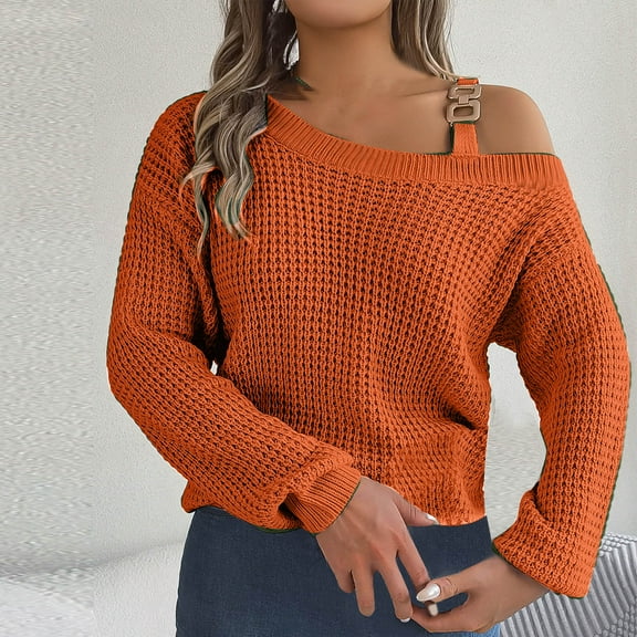 Blmnix Long Sleeve Women Sweaters Boat Neck Fashion Orange Fall Womens Tops Chunky Pullover Clothing
