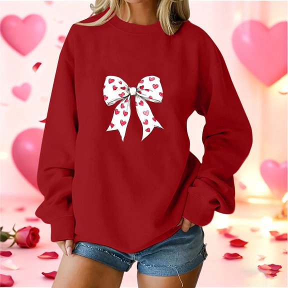 Blmnix Loose Fit Spring Shirts for Women 2026 Pullover Valentine Shirts Long Sleeve Red Crew Neck Spring Going Out Tops,M