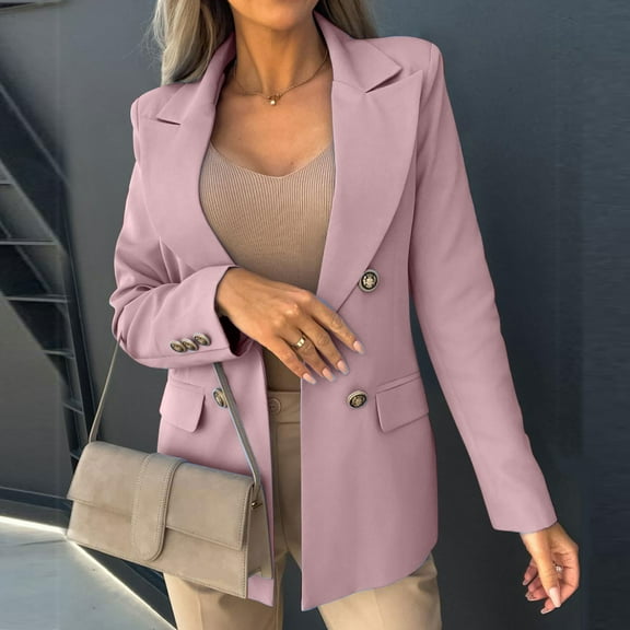 Blmnix Loose Jackets for Women Pink Blazer Solid Work Long Long Sleeve Suit Teens Tops Fall