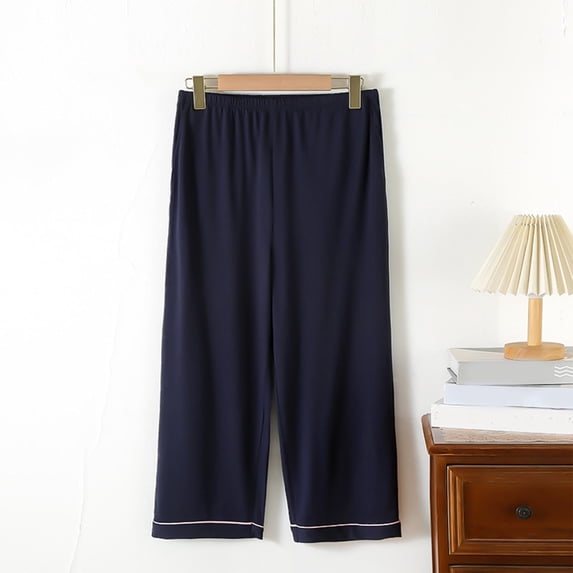 Blmnix Lounge Pants Women Summer Pants Cotton Pants Palazzo Sweatpants Blue Wide-Leg Baggy High Waisted 7/8th Womens Casual Pants,XL