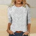 thumbnail image 1 of Blmnix Lounge Tees Vintage Relaxed White Women Tshirts 3/4 Sleeve Crew Neck Shirts, 1 of 5