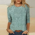 thumbnail image 1 of Blmnix Loungewear Flowy Blouses for Women Lounge Green Vintage Blouses for Women Casual 3/4 Sleeve Crew Neck Blouses, 1 of 5