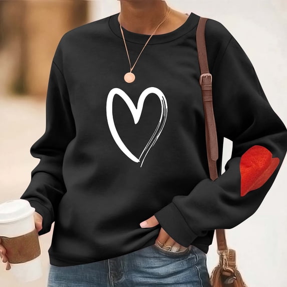 Blmnix Love Heart Womens Graphic Sweatshirts Black Pullover Workout Plus Size Tops Long Sleeve Crew Neck Workwear Tops