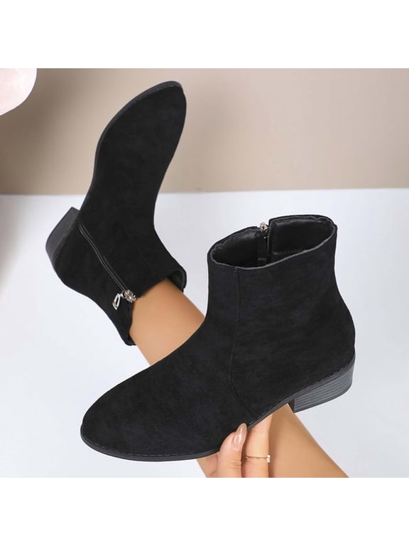 Low Heel Womens Suede Boots Black Chelsea Womens Fall Boots