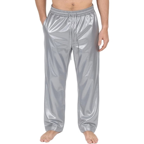 Blmnix Low Rise Men's Pants Leather Pants Baggy Palazzo Lightweight Pants Pants Gray Long Straight-Leg Summer Pants,M