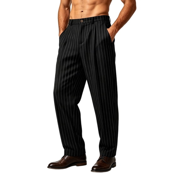 Blmnix Low Rise Pants Men Striped Pants Modern Fit Chinos Business Casual Pants Sweatpants Straight-Leg Cropped Black Summer Pants,XXL