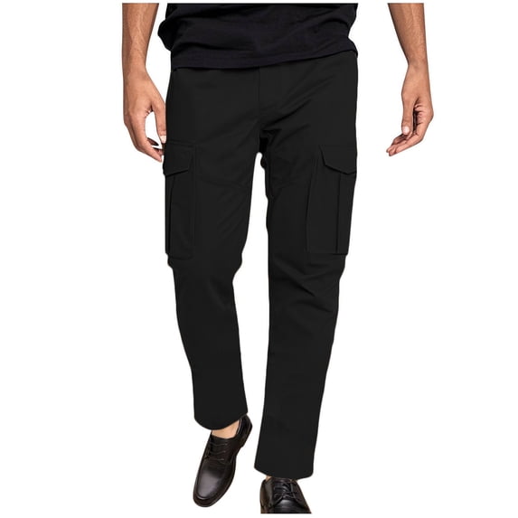Blmnix Low Rise Pants for Men Carpenter Cargo Pants Work Pants Baggy Pant Black Cropped Straight-Leg Men's Casual Pants,L