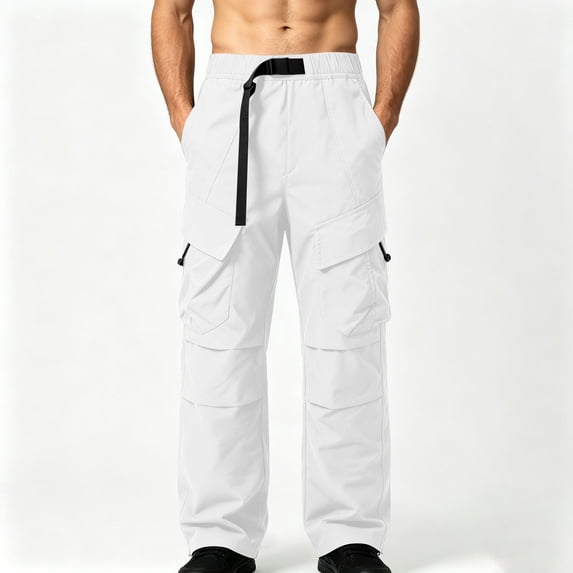 Blmnix Low Rise Pants for Men Carpenter Pants Hiking Pants Cargo Baggy Pants Long Straight-Leg White Summer Pants for Men,M