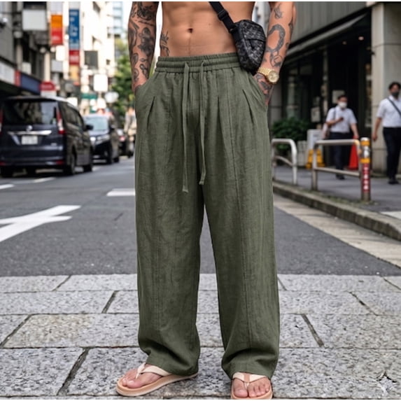 Blmnix Low Rise Pants for Men Palazzo Linen Pants Baggy Lightweight Pants Pants Long Green Straight-Leg Casual Pants for Men,XXL