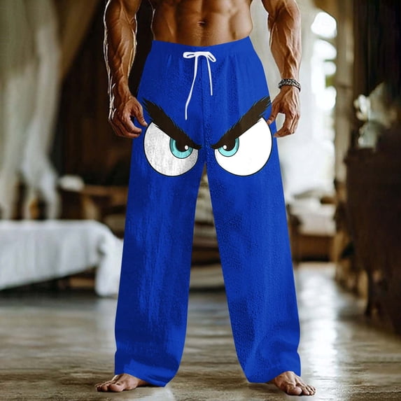 Blmnix Low Waisted Pants for Men Travel Pants Palazzo Beach Pants Baggy Jean Wide-Leg Long Blue Men's Casual Pants,XXXL