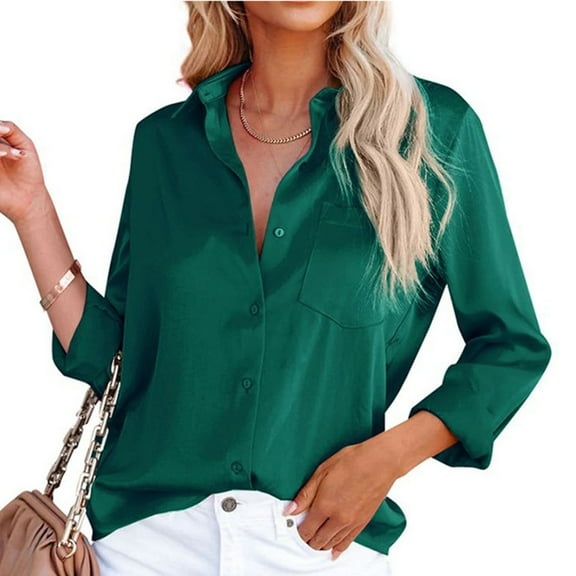 Blmnix Fall Tops for Women Button Down Trendy Tops V-Neck Cotton Long Sleeve Blouses