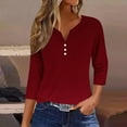 thumbnail image 1 of Blmnix Women's Fall Tops V-Neck Wine Polo Shirts for Women Ornamental Buckle 3/4 Sleeve Tops, 1 of 5