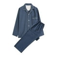 thumbnail image 1 of Blmnix Matching Pajamas Mens Pjs Sets Sleepwear Sets Bamboo Pajamas Pjs Collared Full Straight-Leg Blue Long Sleeve Cotton Pajama Pants,M, 1 of 3