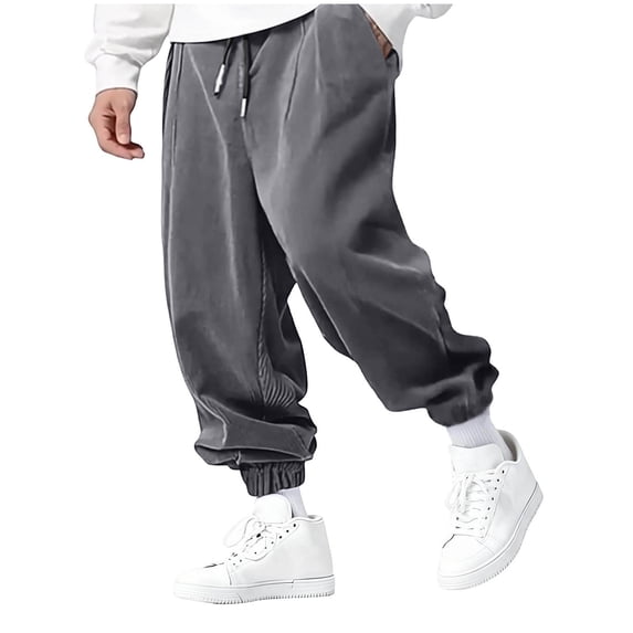 Blmnix Men Pants Joggers Comfy Pants Baggy Corduroy Pants Leggings Ankle Taper Gray Low Rise Mens Summer Pants,XXXL