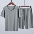 thumbnail image 1 of Blmnix Men Pjs Sets Plus Size Pajamas Sleepwear Sets Bamboo Pajamas Sleepwear Cropped Crew Neck Gray Short Sleeve Cotton Pajama Pants,XL, 1 of 7