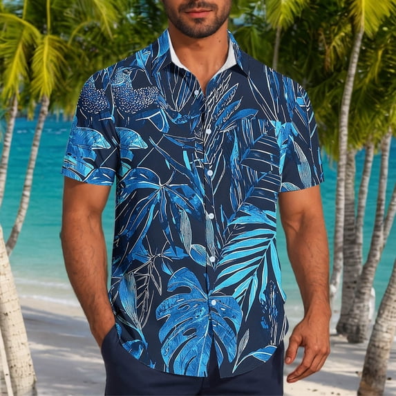Blmnix Men Shirt Guide Big And Tall Shirts Baggy Beach Shirts T Shirt Collared Button Up Shirt Blue Short Sleeve Tee Shirts,XXXXXL