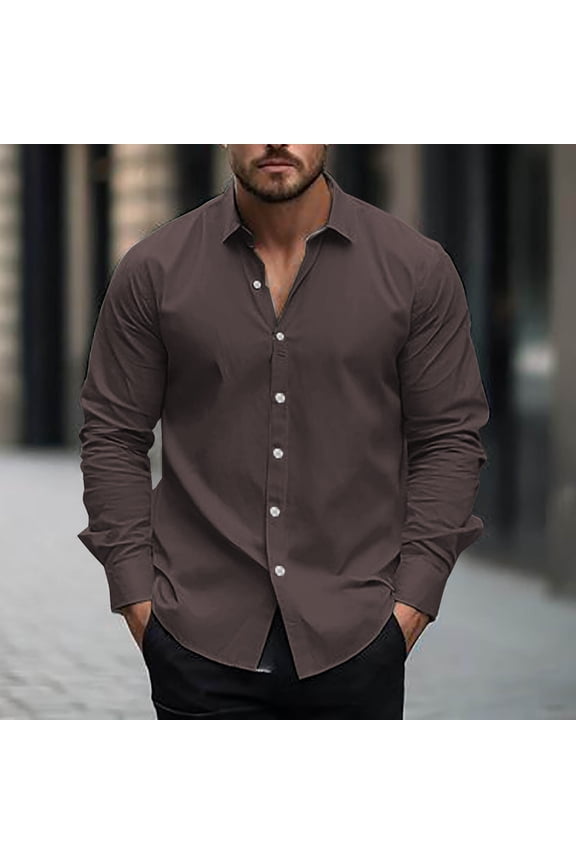 Men Shirt Guide Dress Shirts Cotton Shirts Tops Long Sleeve Brown Collared Shirts for Men Big And Tall,XL
