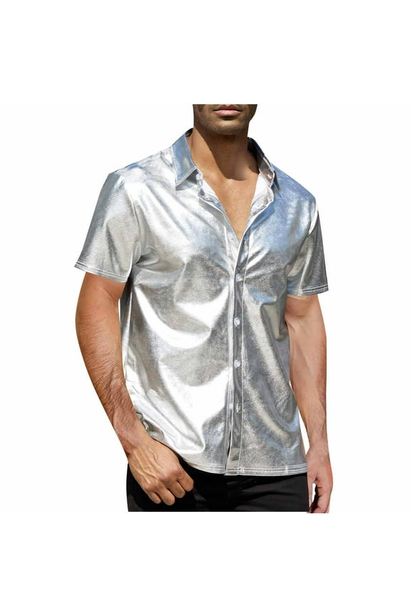 Men Shirt Western Shirts Guide Hawaiian Shirt T shirts Short Sleeve Collared Silver Mens Shirts Big And Tall,S