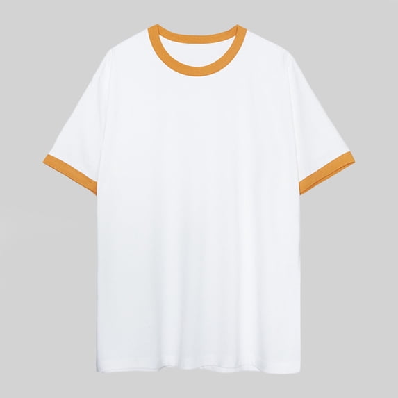 Blmnix Men Shirts Cotton T Shirts Ringer Work Shirts Tshirts Short Sleeve Crew Neck Orange Sun Shirts for Men,M