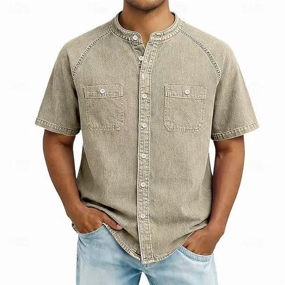Blmnix Men T Shirt Oversized Denim Shirt Guide Big And Tall Shirts Undershirt Short Sleeve Jewel Neck Button Down Yellow Summer Shirts for Men,XL