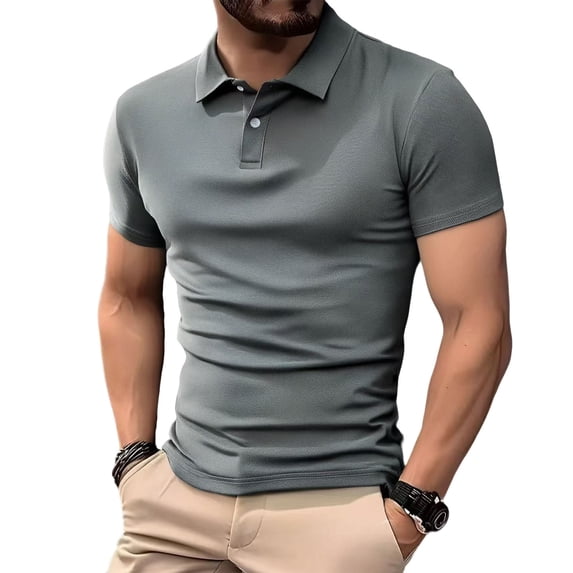 Blmnix Men's Shirts Polo T Shirts Golf Shirt Muscle Baggy T-Shirt Collared Short Sleeve Gray Tee Shirts Mens,L