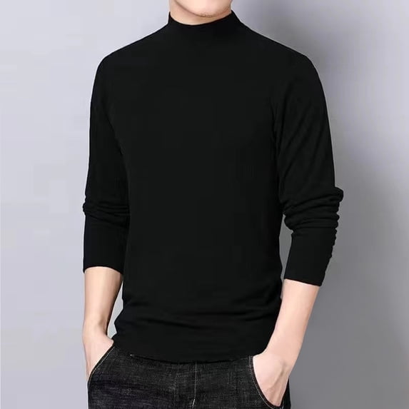 Blmnix Men's T-Shirts Pullover Big And Tall Thermal Shirts T-Shirts Long Sleeve Black Mock Neck Men's Tops,XL