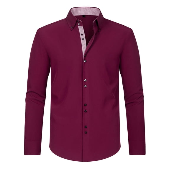 Blmnix Mens Shirts Dress Shirts Cotton Shirts Guide Shirts Long Sleeve Red Collared Men's Tops,L